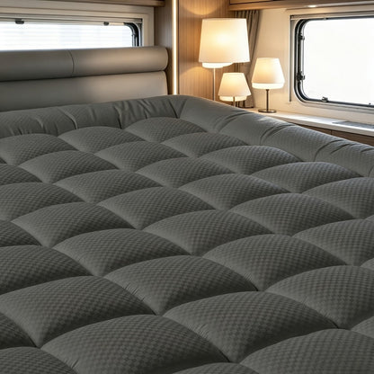RV Queen Mattress Topper Quilted Pillow Top Mattress Pad Fitted Protector Cooling Breathable Fluffy Soft Cover with 8-21" Deep Pocket for RV