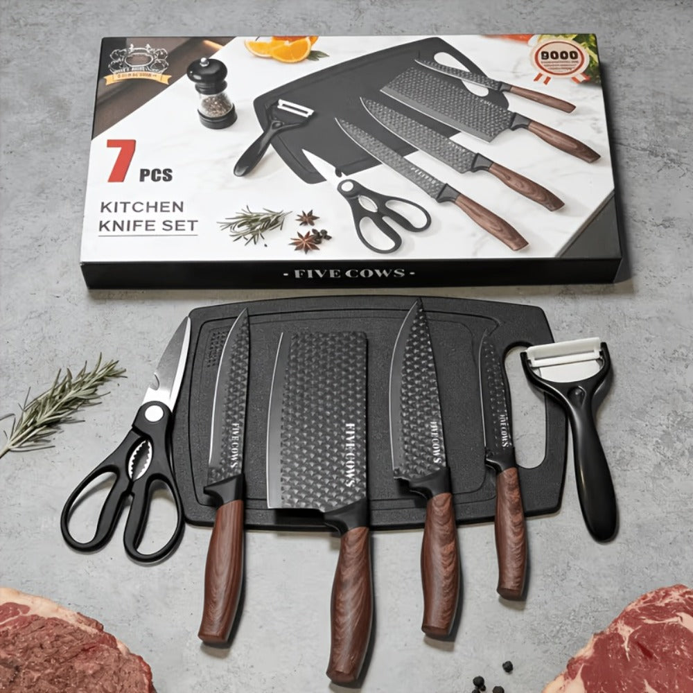 Kitchen Knife Set High Carbon Steel Hand Forged Chef Knives with Case Non-Stick Black Blade for Home Cooking, Dining and Outdoor Meals