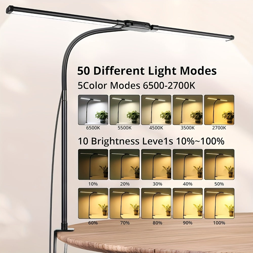 Dual Head LED Desk Lamp Touch Control 3 Color Modes 10 Brightness Levels Flexible Gooseneck for Entryways, Bedrooms and Living Spaces