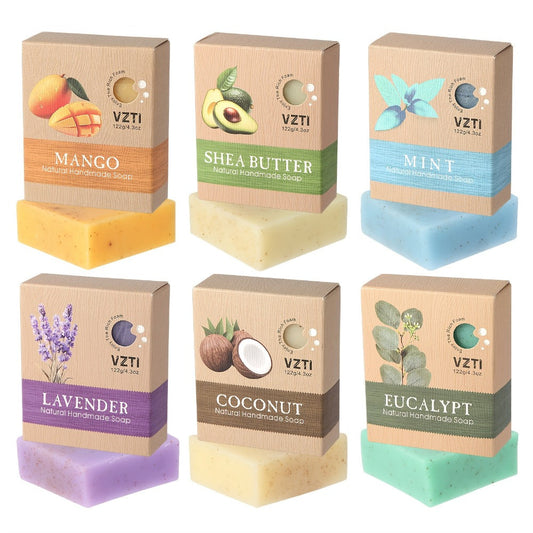 VZTI Handmade Bar Soap Set with Three-Piece Scent Trios or 122g Six-Bar Assortment in Six Scents