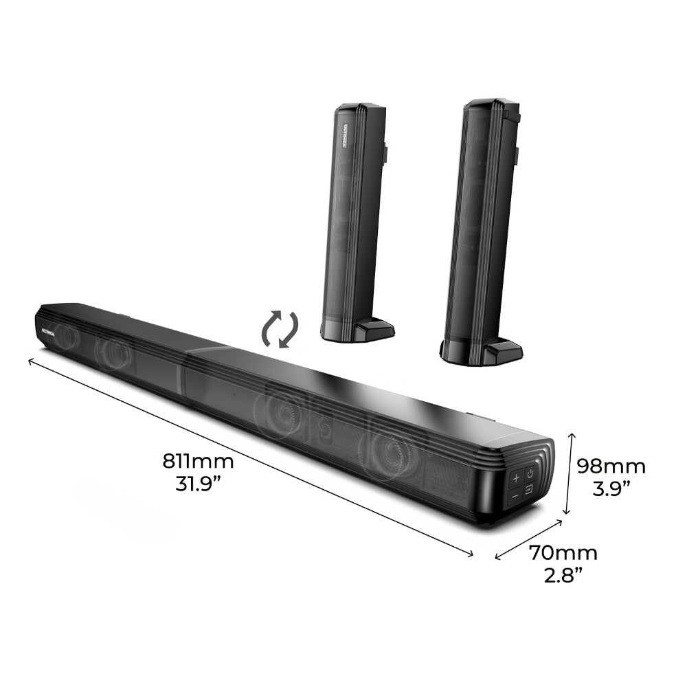 ULTIMEA Soundbar with Built-In Subwoofer – Choose 2.2CH 100W Detachable, 2.1CH 120W App Control, or 5.0CH 180W RGB Surround System