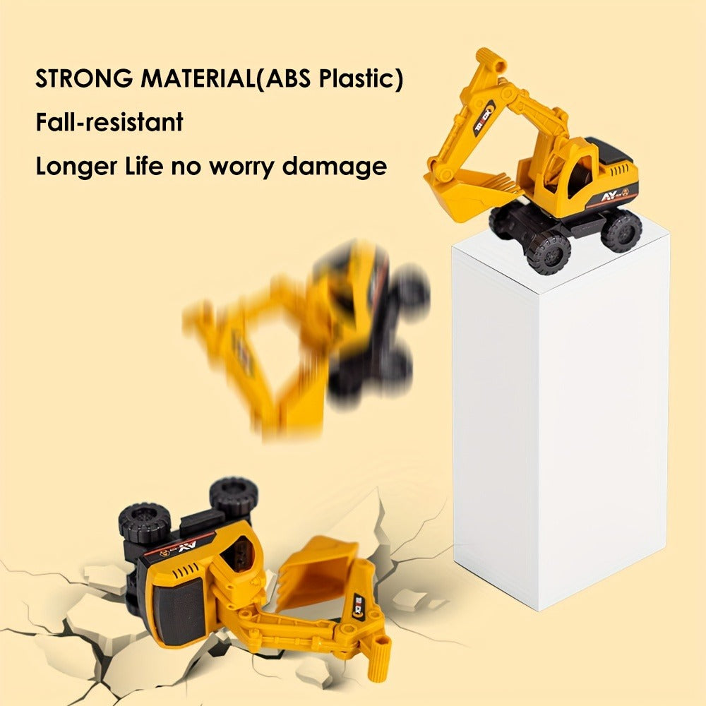 Construction Vehicle Toy Set for Kids, 4PCS Large Shatterproof Excavator, Mixer, Dump Truck & Bulldozer Engineering Cars