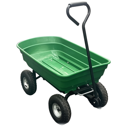 Utility Wagon Poly Bed Steel Frame Dump Cart with Built-in Stand, Towable Wheelbarrow for Garden
