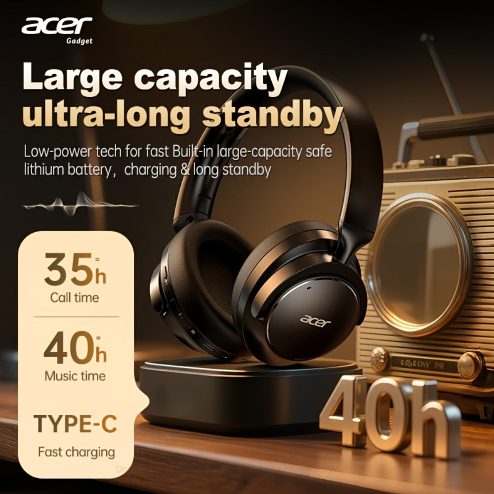 Acer OHR560 Over-Ear Headphones with Bluetooth 5.3, 40mm Drivers, ANC and ENC Labels, Foldable Earcups and AUX