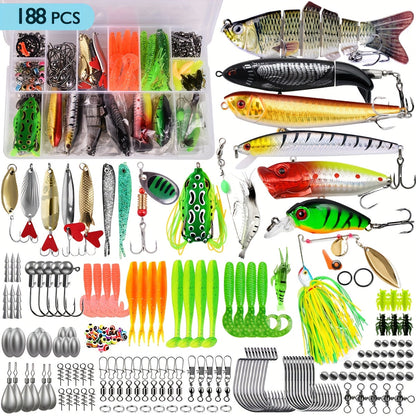 Fishing Lures Kit 78/106/188/361pcs Complete Freshwater Tackle Set with Spoon Lures Soft Plastic Worms Crankbaits Jig Hooks Tackle Box
