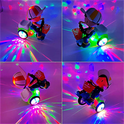 Kids Electric Tricycle Toy Motorcycle with 360° Rotation & Luminous Lights, Push & Power Dual-Mode Stunt Vehicle for Toddlers Boys Girls