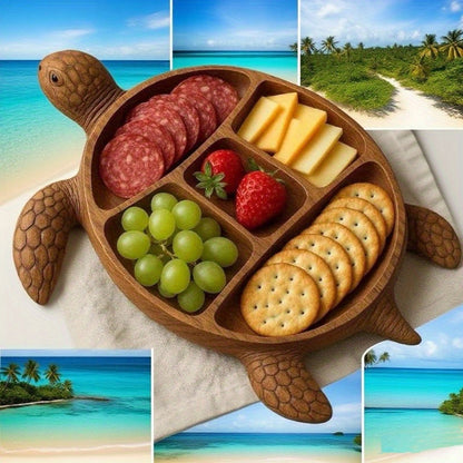 Turtle-Shaped Divided Serving Tray with Five Compartments for Snacks, Fruit, Cheese and Crackers