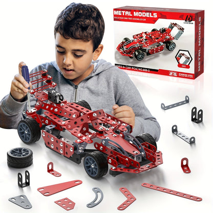 STEM Building Kit Model Car 283-287 Pcs Motorized Assembly Vehicle Toy with Tires & Openable Hood