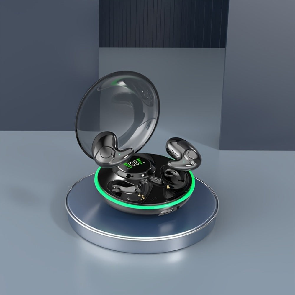 Low-Profile Round-Case Mini Sleep Earbuds with Digital Battery Display in Black, Khaki or White