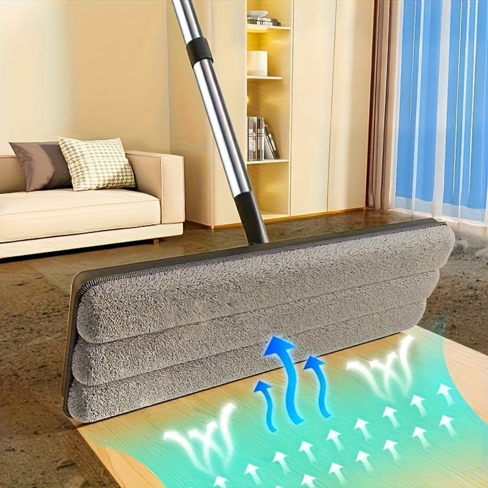 Flat Floor Mop and Bucket Set with Self-Cleaning System – Manual Squeeze Mop for Home, Office, Living Room, Bathroom & Kitchen – ABS