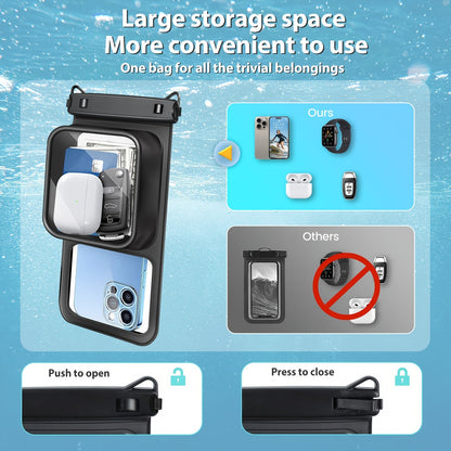 Waterproof Phone Pouch 2-Pack Double Layer Black & Cyan – PVC Dry Bag for Swimming, Rafting & Water Sports, Fits Up to 7.5"