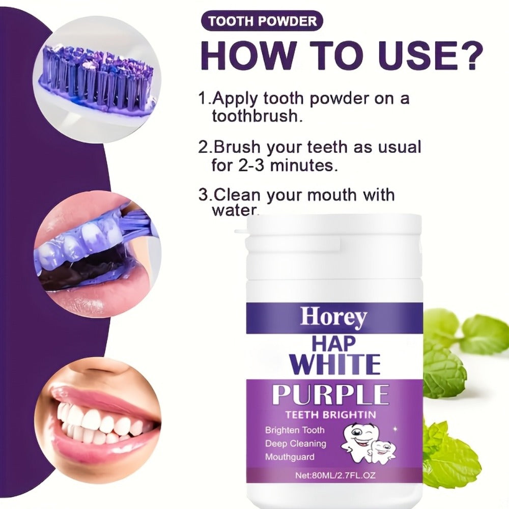 Purple Teeth Whitening Powder for Sensitive Teeth, BPA-Free Alcohol-Free Tooth Polishing Powder Deep Cleans