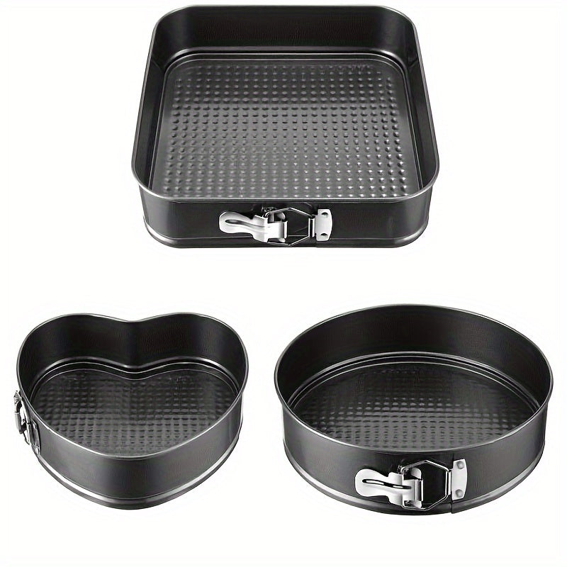 Springform Pan Set of 3 Nonstick Carbon Steel Cake Pan with Removable Bottom Round and Heart for Entryways, Bedrooms and Living Spaces