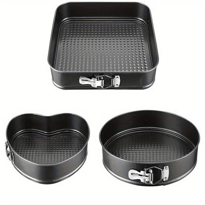 Springform Pan Set of 3 Nonstick Carbon Steel Cake Pan with Removable Bottom Round and Heart for Entryways, Bedrooms and Living Spaces