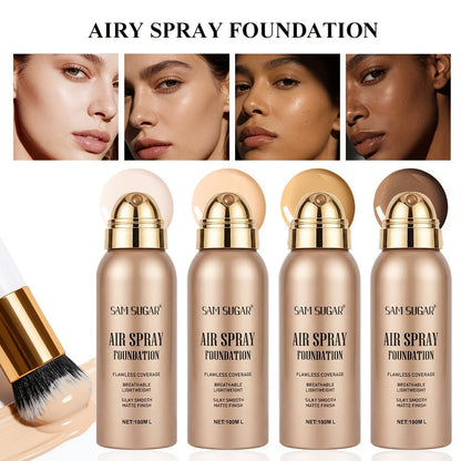 Waterproof Matte Foundation Spray Powder with Brush Set for Women – Sweat-Proof Long-Lasting Full Face Coverage Natural Finish Oil Control