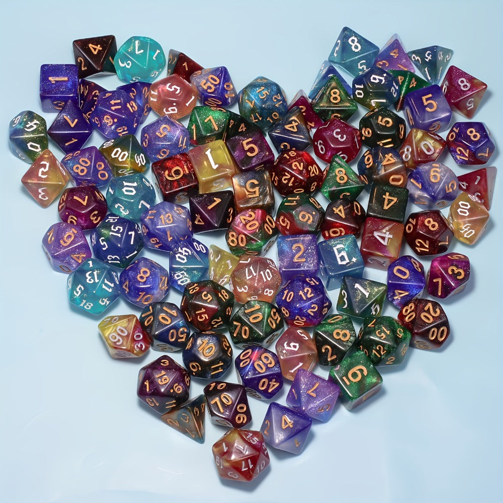 DnD Polyhedral Dice Set 84pcs – Starry Night Glitter Dice with Pouch & Tray for D&D RPG MTG Tabletop Games, Complete 12-Color Collection