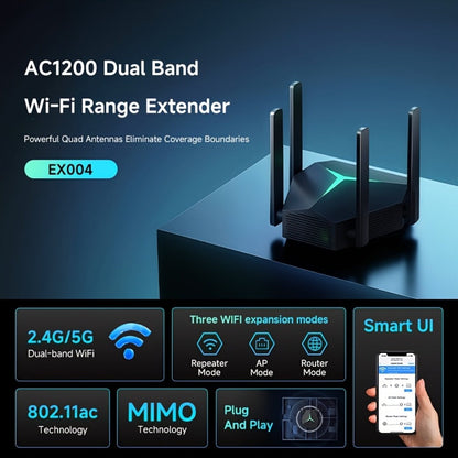 1167Mbps WiFi Repeater Single to Dual Band Converter - Wall-Penetrating Signal Booster Extender, 2.4G & 5G Simultaneous