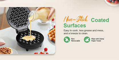 Bubble Waffle Maker 7 Inch 1000W Electric Hong Kong Egg Waffle Maker Nonstick Coating Ready for Entryways, Bedrooms and Living Spaces