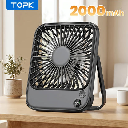 USB Desk Fan Battery Operated, 2000mAh & 5000mAh Rechargeable Mini Personal Fan, 4-Speed Adjustable