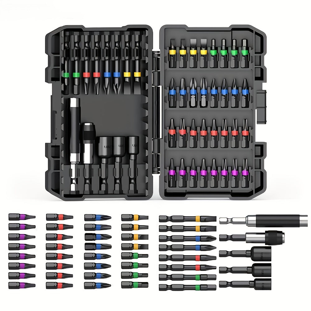 Impact Screwdriver Bit Set 45-Piece – Heavy-Duty Torx, Phillips, Flat & Square Bits with Storage Box, Compatible with Impact Drivers