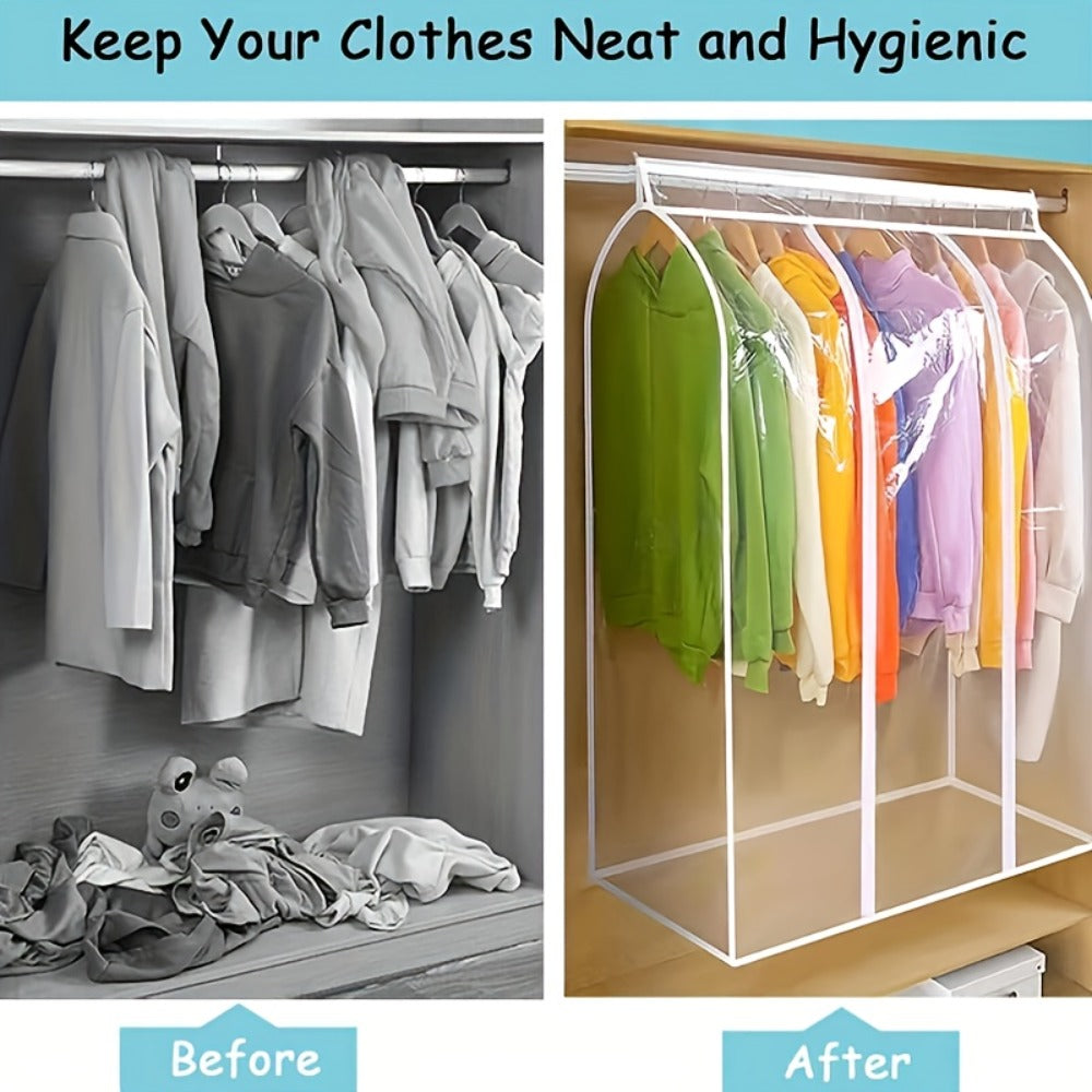 Garment Bag Transparent Hanging Clothes Dust Cover with Zipper, Thickened & Storage Bag for Coats