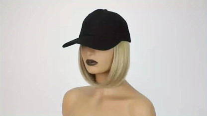 Baseball Cap Wig Women 2-in-1 Short Bob 12 Inch Glueless Synthetic Straight Breathable Adjustable Heat Resistant Natural Look Easy Wear 4