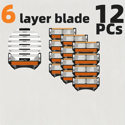 Fusion 5 Compatible Razor Blade Refills 6-Layer Stainless Steel with Free Handle – Men's Replacement Shaving Cartridges for Beard & Face