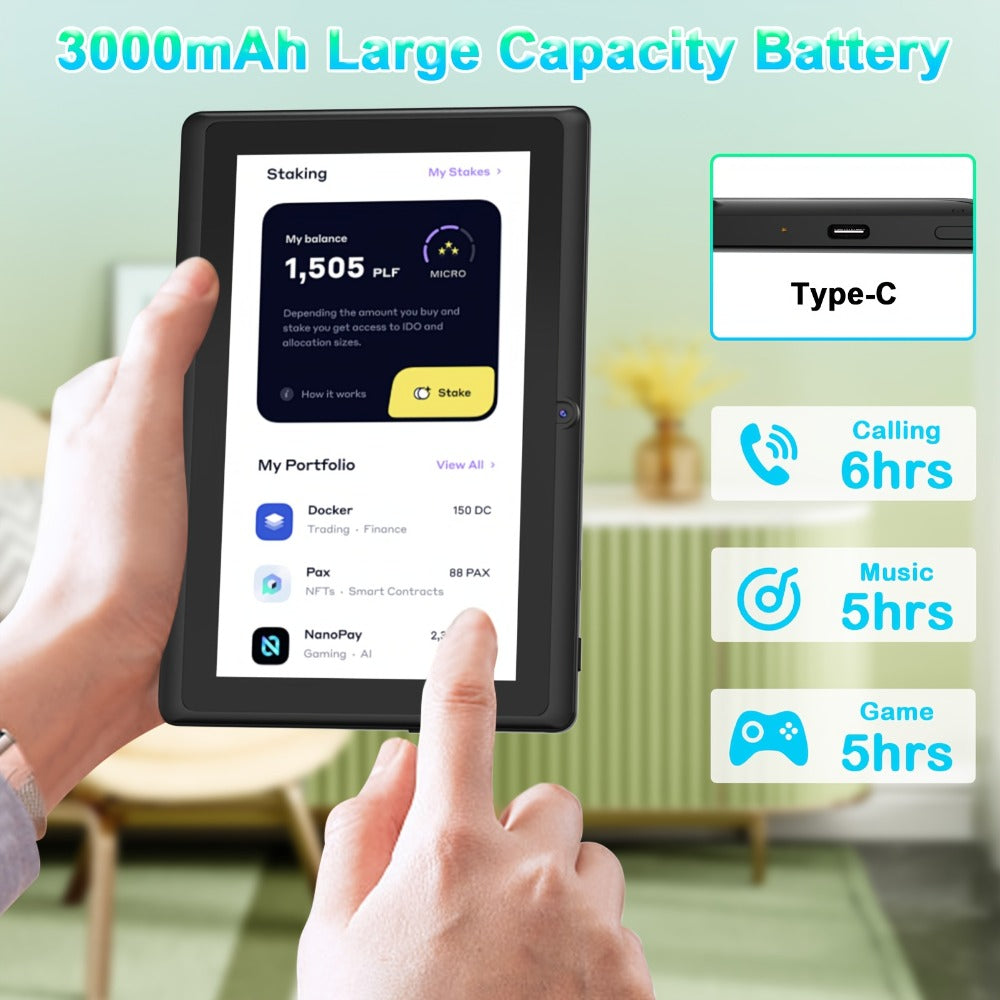 Android Tablet 7-Inch PEICHENG with Android 14, A133 Quad-Core CPU and 32GB Internal Storage