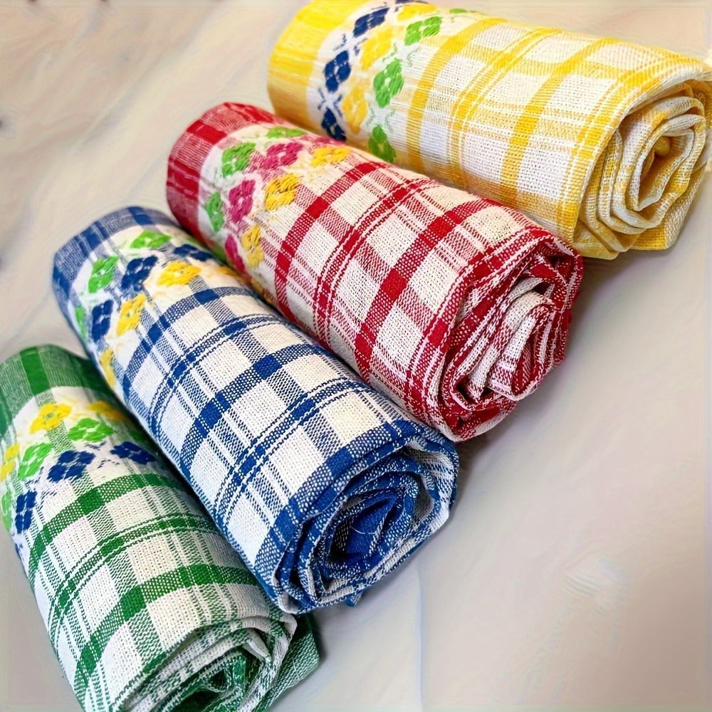 Four-Piece Kitchen Towel Set, 18 x 28 Inches Each with Mixed Plaid, Stripe and Floral-Band Colors