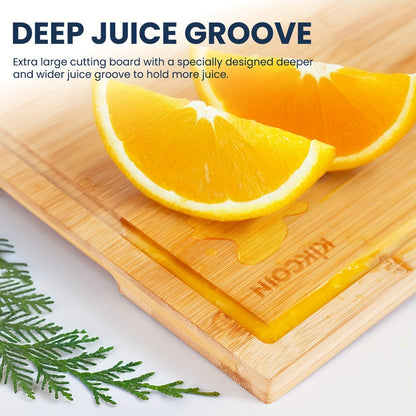 Cutting Board KIKCOIN Bamboo Set or Extra-Large Single Board with Juice Grooves and Storage Holder