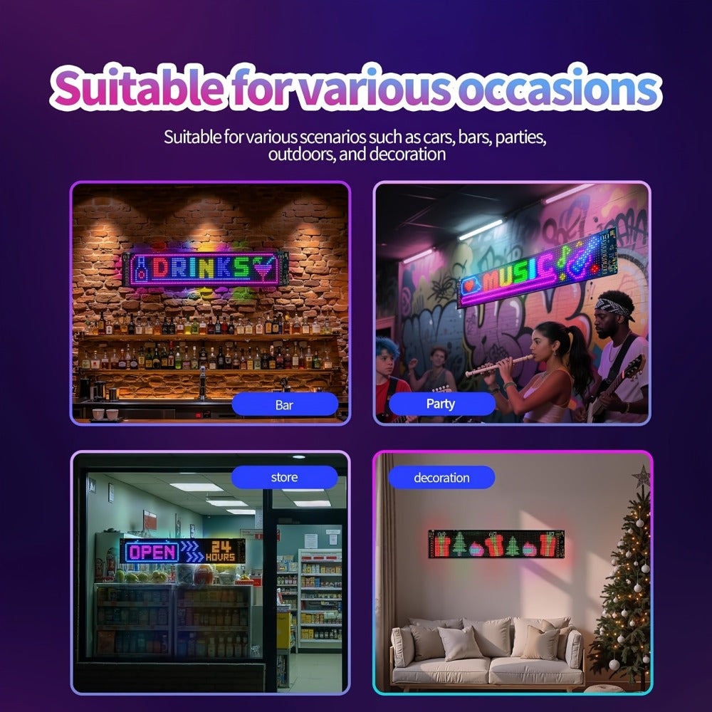 Flexible LED Dot Matrix Display with Remote Control - APP & USB Powered Programmable Scrolling Sign
