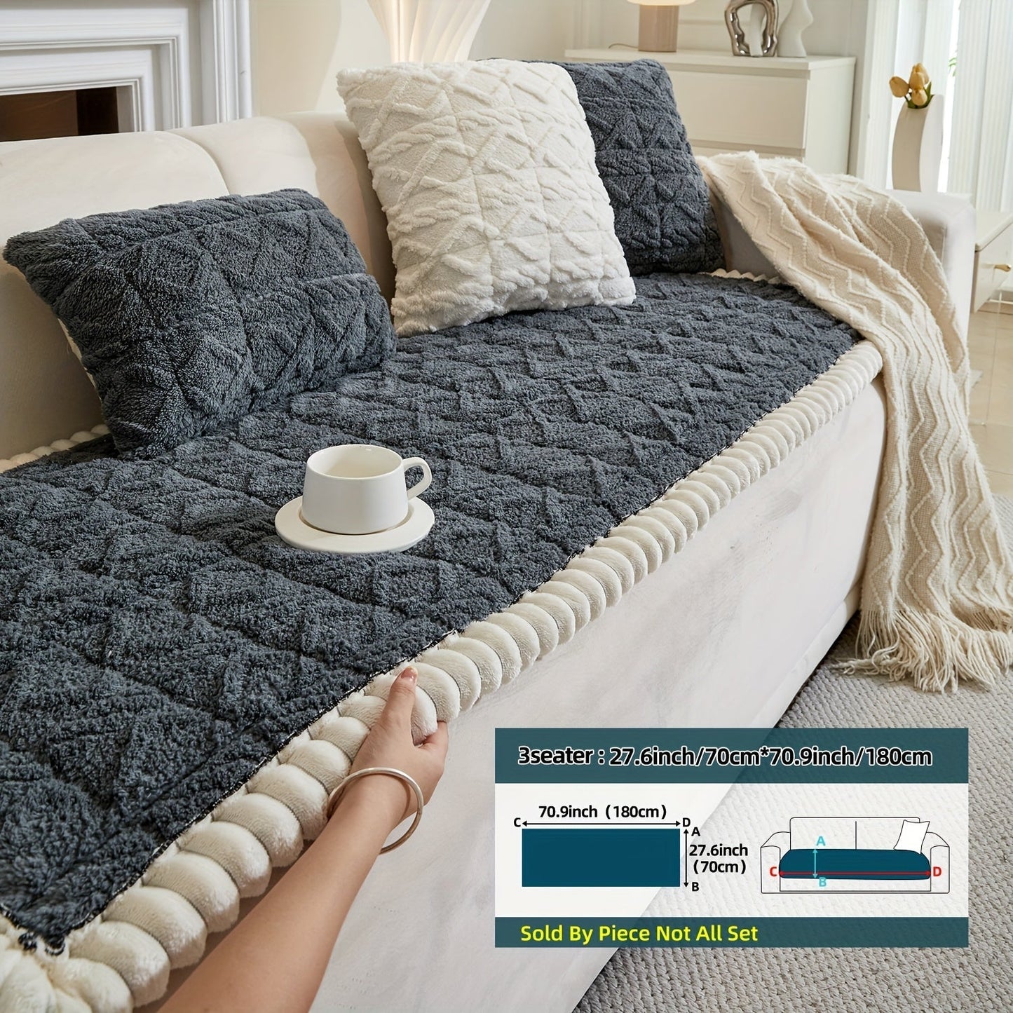 Sofa Cover Bohemian Quilted Shu Velveteen Panels with Ruffles and Design in Five Colors with Model-Specific Size and Color Options