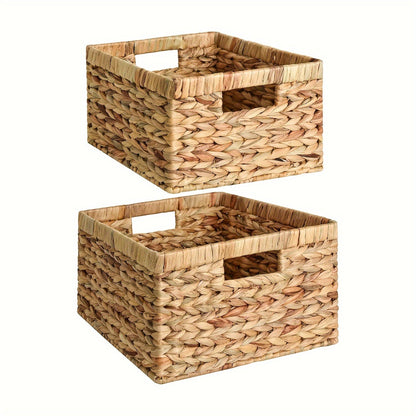 Storage Baskets, Seagrass and Water Hyacinth with Built-In Handles in Six Style Options with Material, Size and Pack Options for Shelf