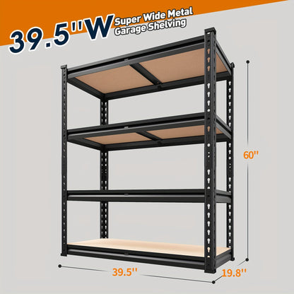 Garage Shelving 5-Tier Metal Storage Shelves Adjustable Steel Shelf Unit for Garage Basement Warehouse Easy Assembly Black Silver