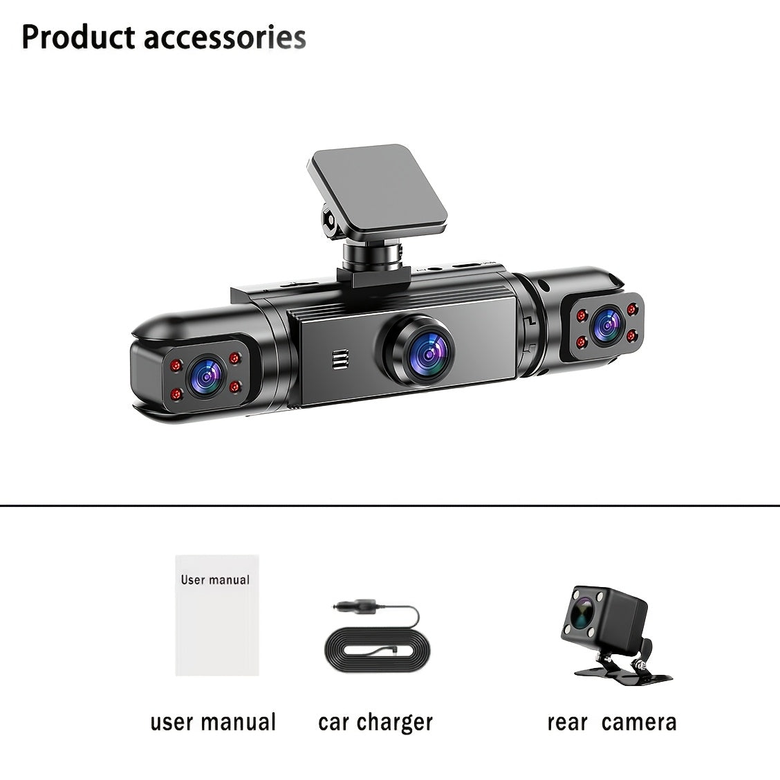 360° 4-Channel Dash Cam 1080P Front + 720P Rear Left Right Full Coverage, WDR Night Vision, G-Sensor, Loop Recording