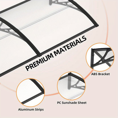 Window Awning Door Canopy Polycarbonate Overhang, UPF 50+ UV & Rain Protection, Leak-Proof Hollow Sheet