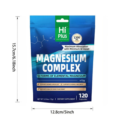 Magnesium Glycinate Complex 1200mg 10-in-1 Full Spectrum Vegan Capsules for Deep Sleep Calm Anxiety Heart Bone & Nerve Health