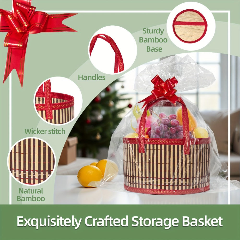 Bamboo Storage Baskets 6-Pack in Oval or Round Shapes with Nine Color and Shape Options for Home Organization