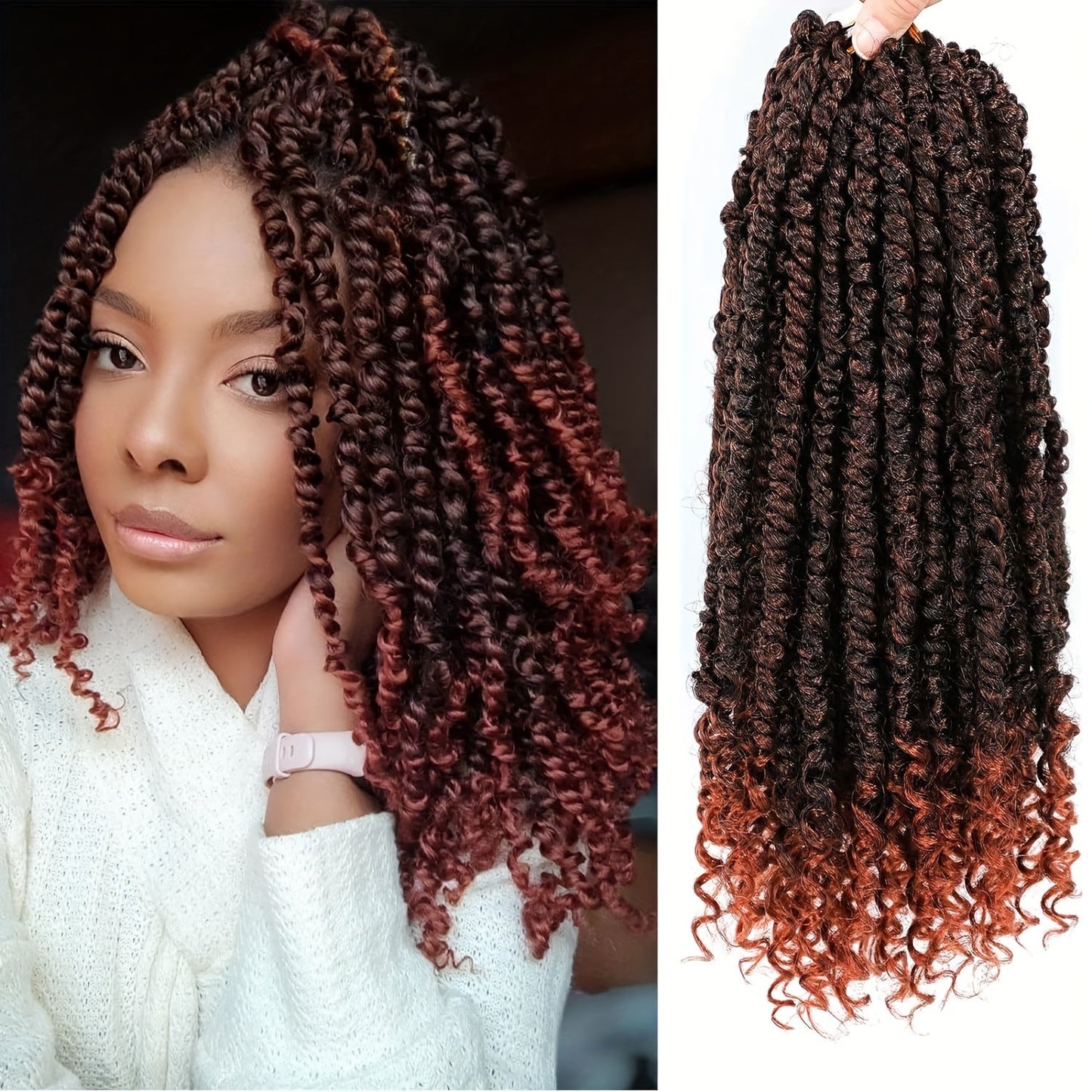 Pre-Looped Passion Twist Crochet Hair 8 Packs Pre-Twisted Curly Ends Bohemian Short Twist Braids