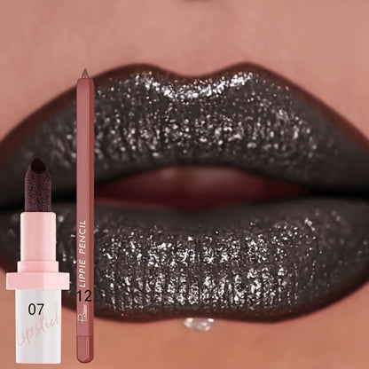 Lip Gloss Set by Pudaier with Matching Lip Liner, Glitter Finish and 10 Retained Color Pairings