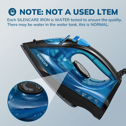 Steam Iron Non-Stick Bottom Plate High Pressure Anti-Calc Safety Protection Adjustable Temperature Steam Settings Dry Wet Clothes Fast