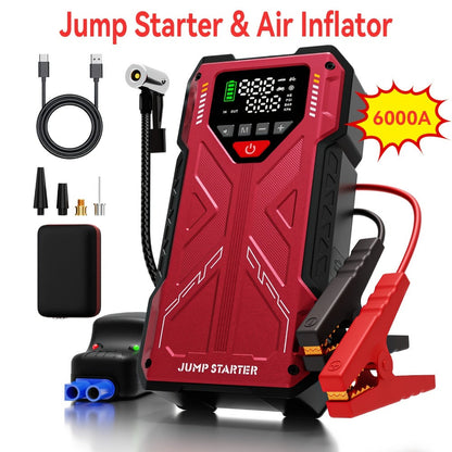 Jump Starter with Air Compressor 5000A/7000A Peak – 150PSI Digital Tire Inflator, Portable Battery Pack for 10L Gas & Diesel