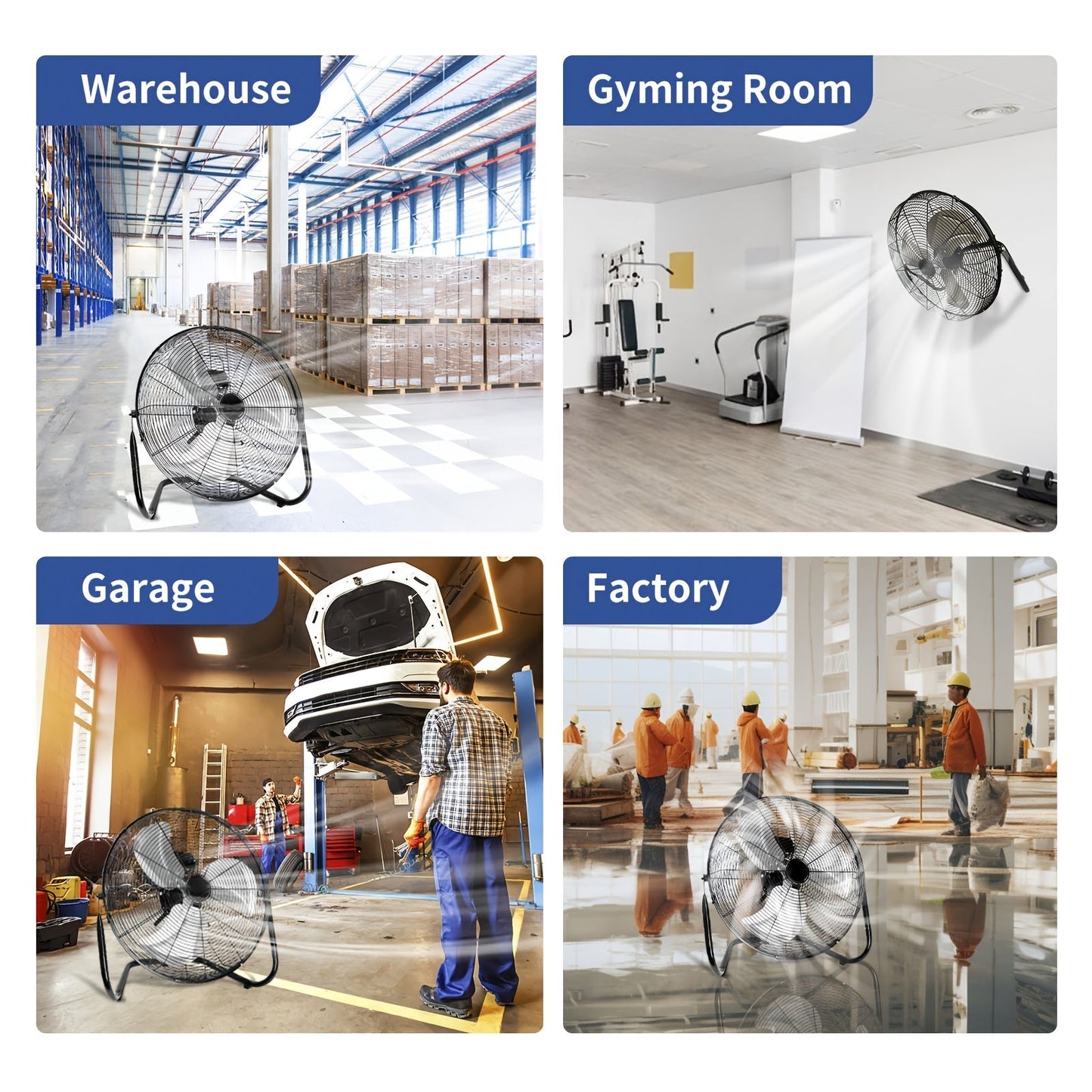 Three-Speed Metal Floor Fan with Tilt Frame in 9-, 14- or 20-Inch Black, Silver or Blue Options