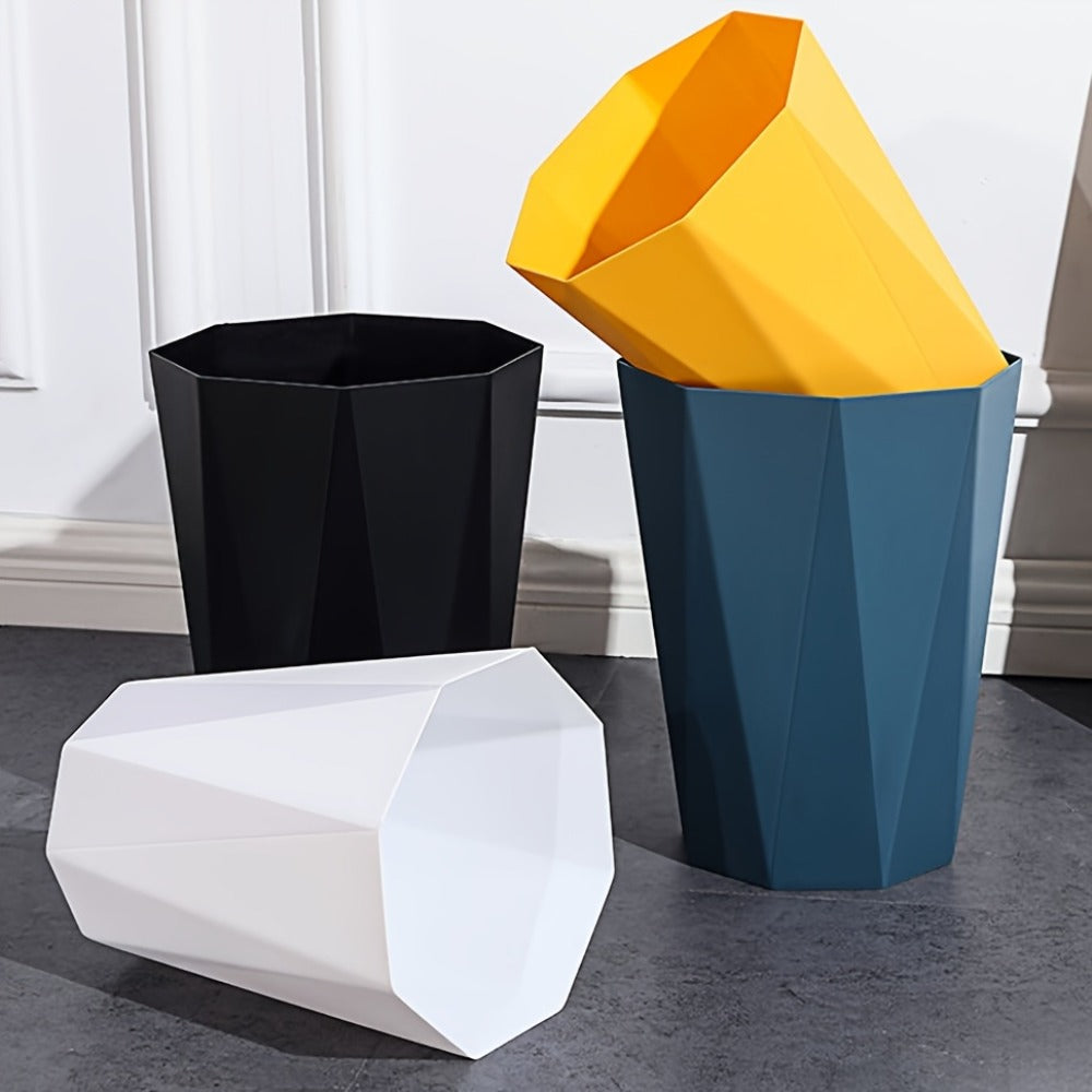Trash Can 2 Pack Nordic Octagonal Wastebasket – Small Open Top Geometric Plastic Waste Bin with Brushed Finish for Bathroom
