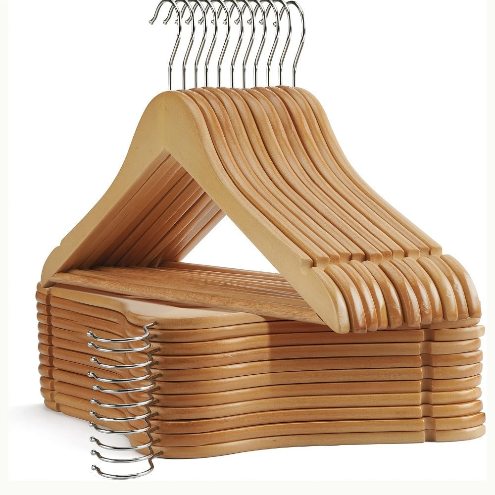 Solid Wood Clothes Hangers, 10/20/30 Pack Champagne Sturdy Wooden Coat Hangers for Jackets, Dresses & Heavy Coats