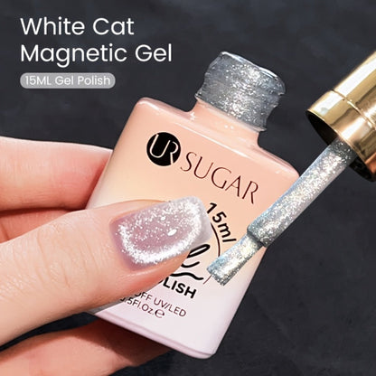 White Glitter Cat Eye Gel Polish Set 2pc Sparkling Magnetic with Stick Included | Soak Off UV LED 0.51oz Each Semi-Permanent 3D Nail Art |