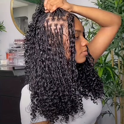 Goddess Square-Braid Wig with Curly Ends in 14- or 16-Inch Lengths and Black, Burgundy or Brown Colors