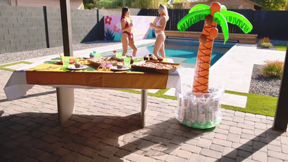 5FT Inflatable Palm Tree Drink Cooler, Tropical Beverage Ice Bucket for Luau Hawaiian Pool Party Decorations