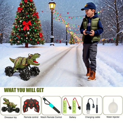 Remote Control Car, Dinosaur Monster Truck with Side Drift, LED Lights, Sound and Spray or No-Spray Options