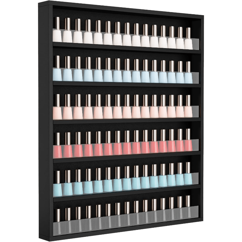 Nail Polish Rack Wall Mount Organizer 6-Tier & 10-Tier with Acrylic Baffle, Salon Display Shelf for Nail